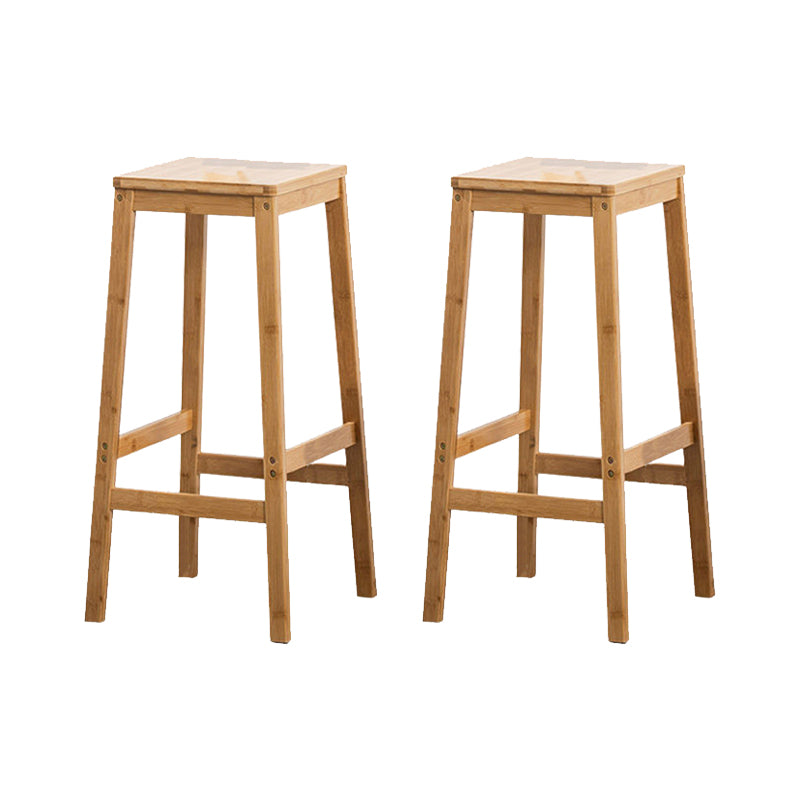 Contemporary Wood Stool Backrest Backless Bamboo Counter Stool with 4 Legs