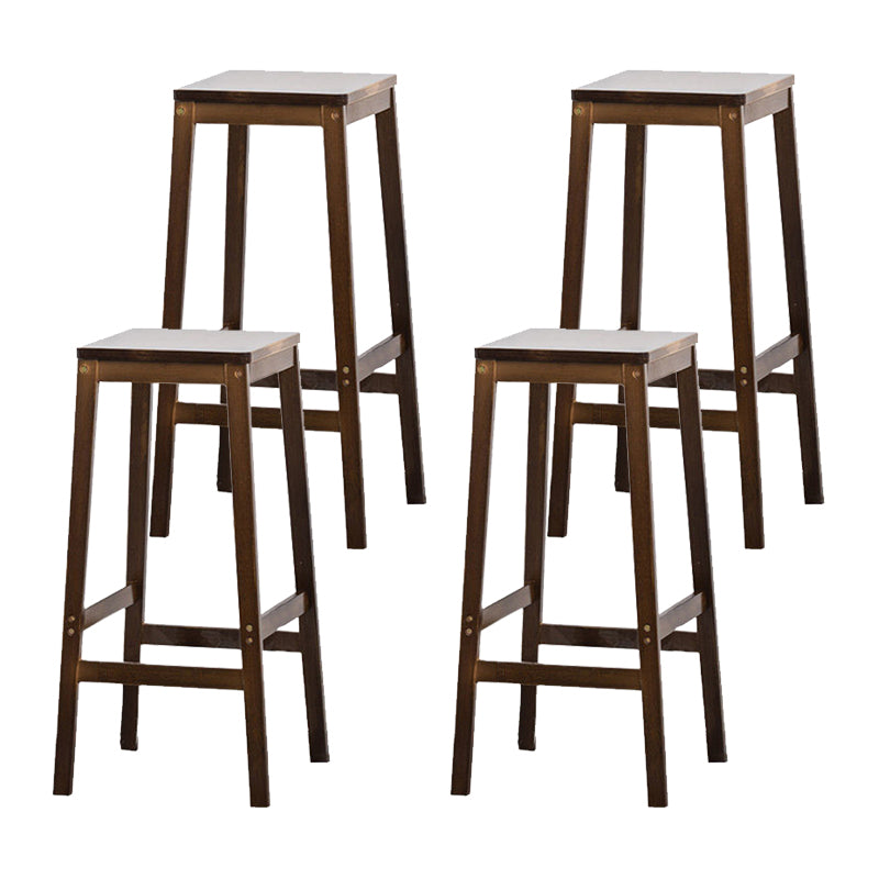 Contemporary Wood Stool Backrest Backless Bamboo Counter Stool with 4 Legs