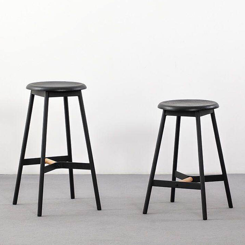Black Round Counter-height Stool Industrial Backless Indoor Wood Bar Stool