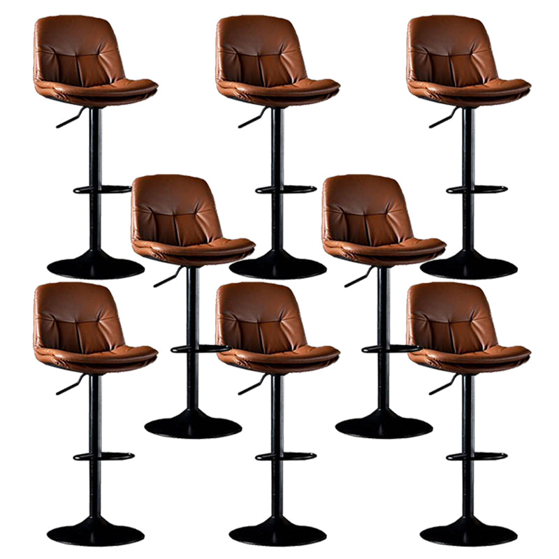 Modern Metal Barstool Faux Leather Footrest Stool Adjustable in Matte Finish