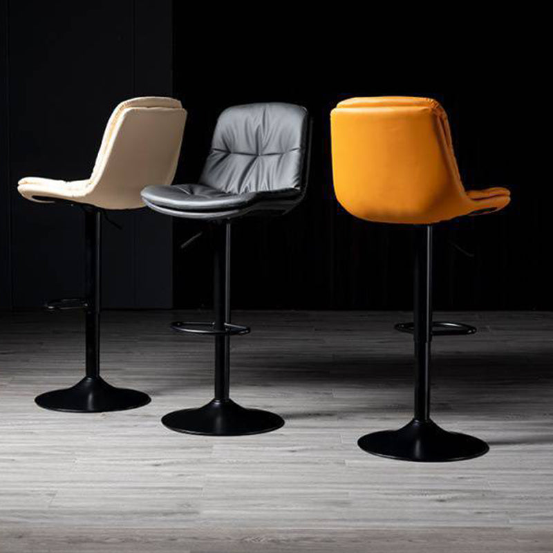 Modern Metal Barstool Faux Leather Footrest Stool Adjustable in Matte Finish
