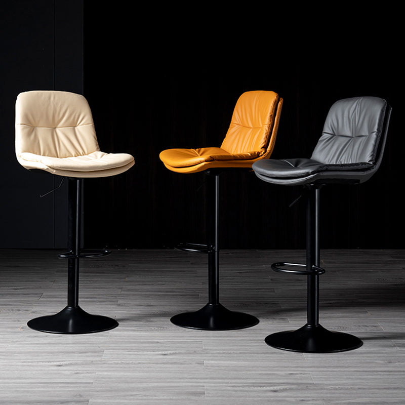 Modern Metal Barstool Faux Leather Footrest Stool Adjustable in Matte Finish
