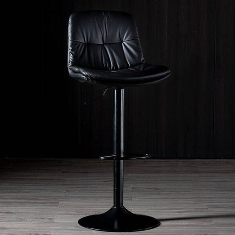 Modern Metal Barstool Faux Leather Footrest Stool Adjustable in Matte Finish