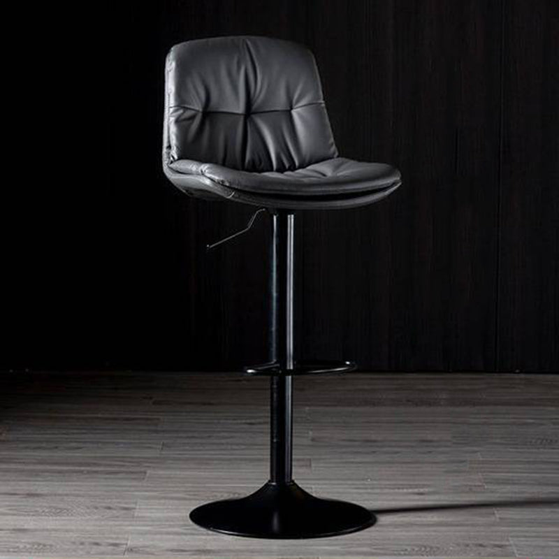 Modern Metal Barstool Faux Leather Footrest Stool Adjustable in Matte Finish