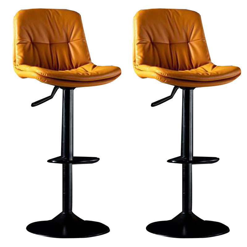 Modern Metal Barstool Faux Leather Footrest Stool Adjustable in Matte Finish