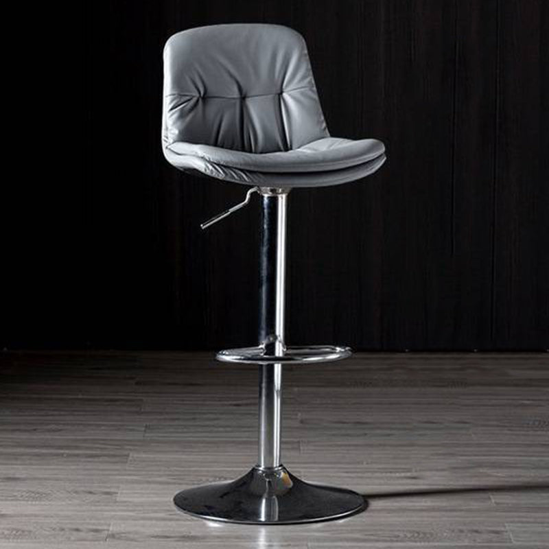 Modern Metal Barstool Faux Leather Footrest Stool Adjustable in Matte Finish