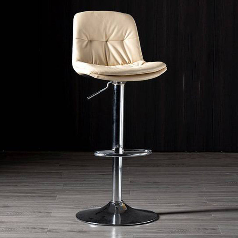 Modern Metal Barstool Faux Leather Footrest Stool Adjustable in Matte Finish