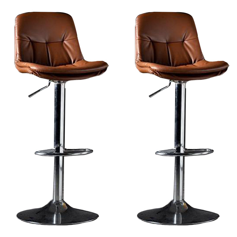Modern Metal Barstool Faux Leather Footrest Stool Adjustable in Matte Finish