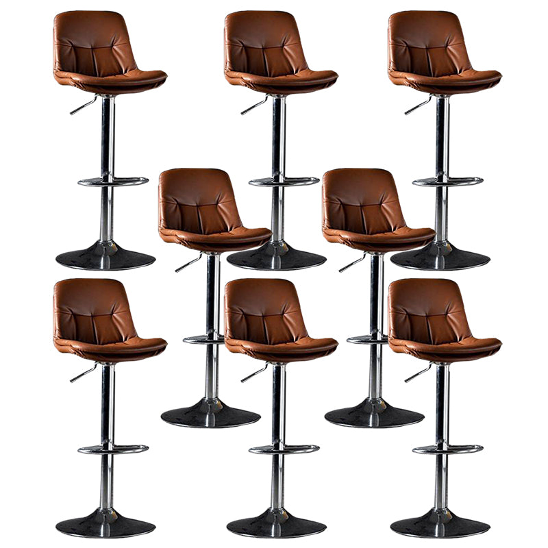 Modern Metal Barstool Faux Leather Footrest Stool Adjustable in Matte Finish