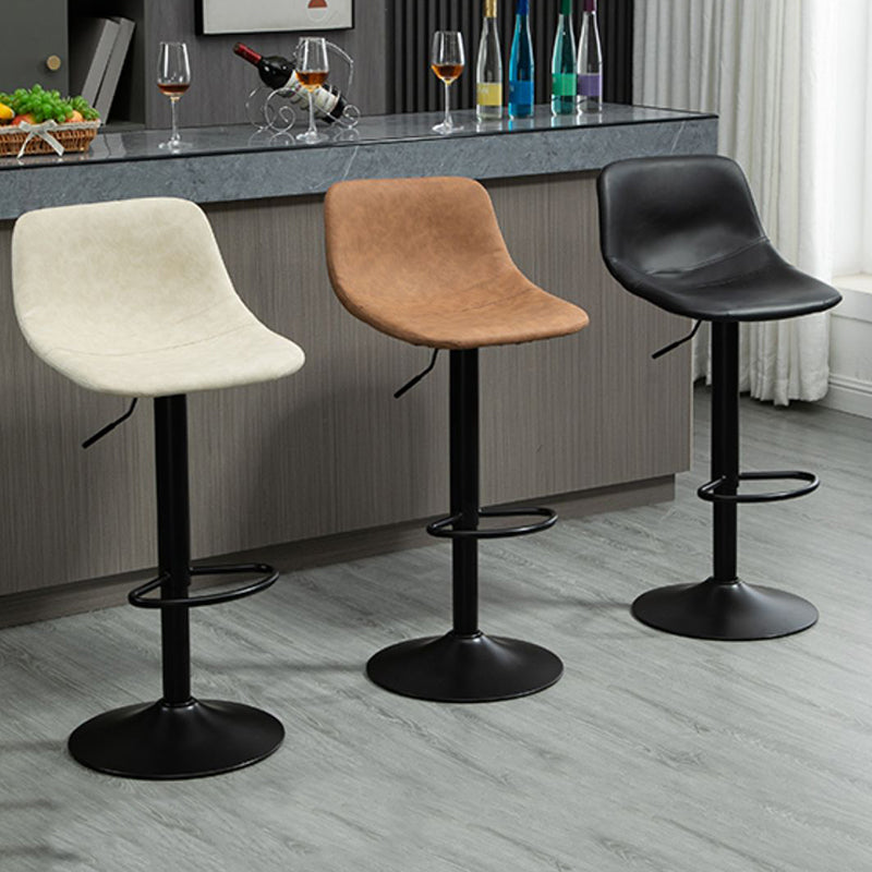 Contemporary Metal Barstool Faux Leather Footrest Stool Adjustable in Matte Finish