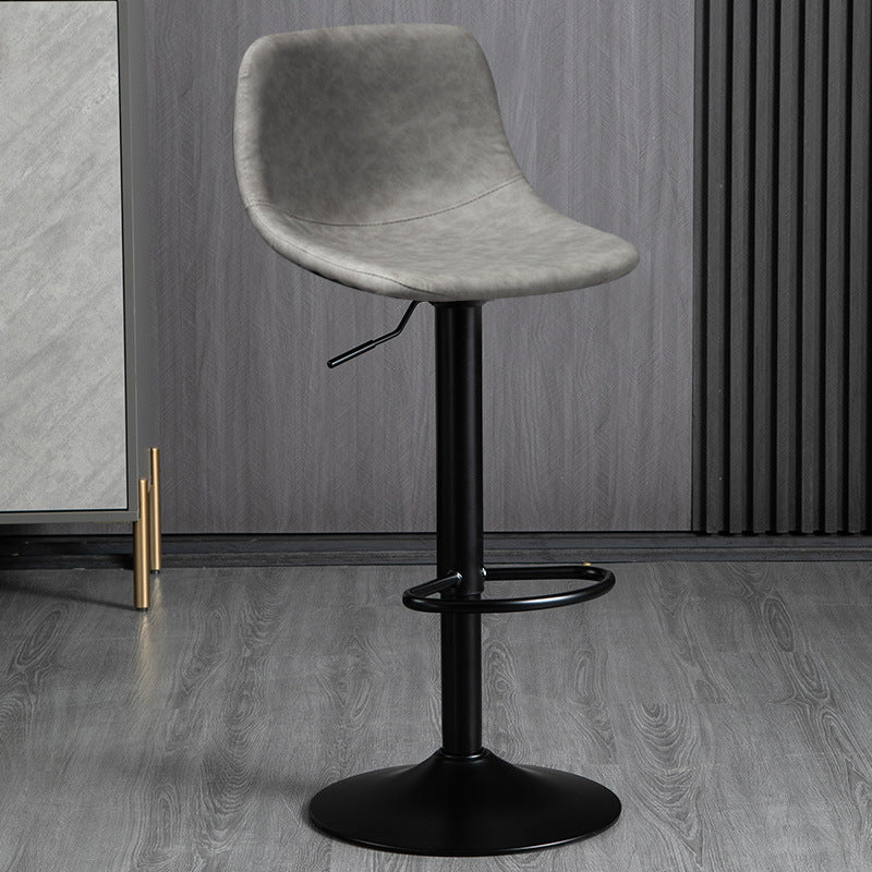 Contemporary Metal Barstool Faux Leather Footrest Stool Adjustable in Matte Finish