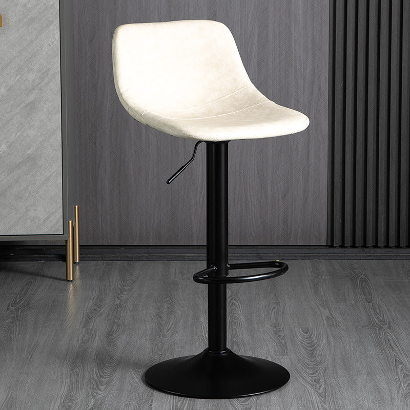 Contemporary Metal Barstool Faux Leather Footrest Stool Adjustable in Matte Finish
