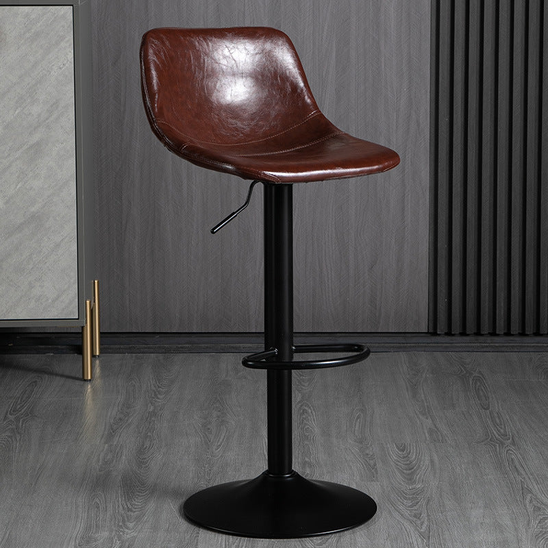 Contemporary Metal Barstool Faux Leather Footrest Stool Adjustable in Matte Finish