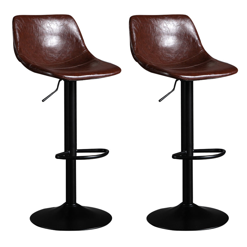 Contemporary Metal Barstool Faux Leather Footrest Stool Adjustable in Matte Finish