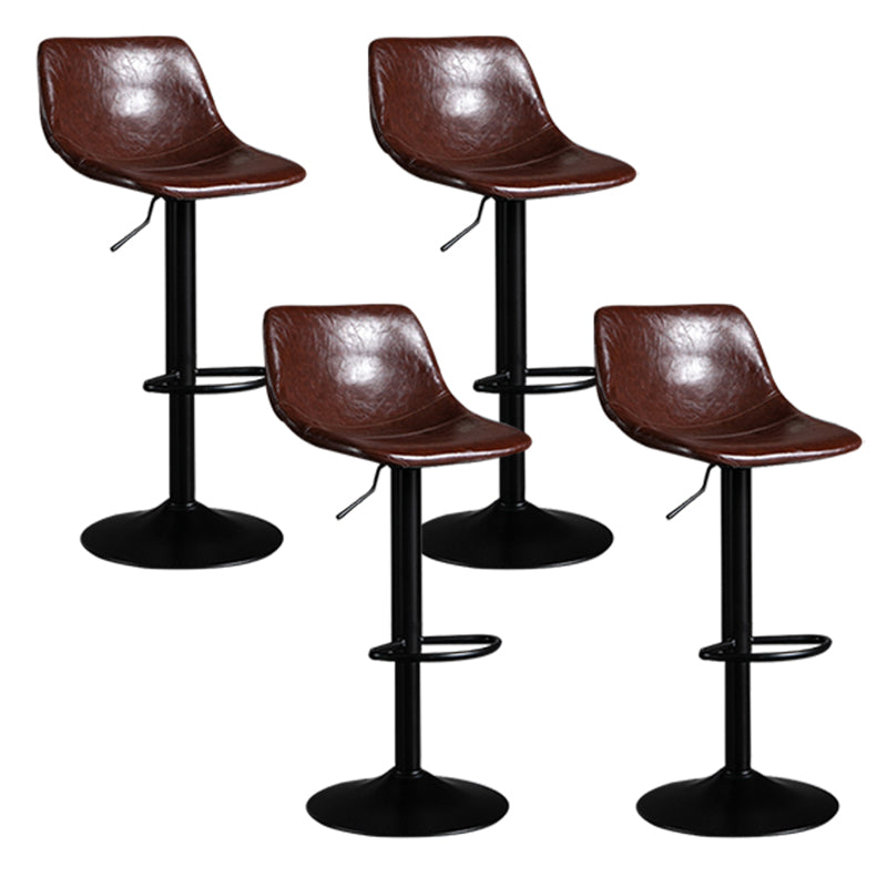 Contemporary Metal Barstool Faux Leather Footrest Stool Adjustable in Matte Finish