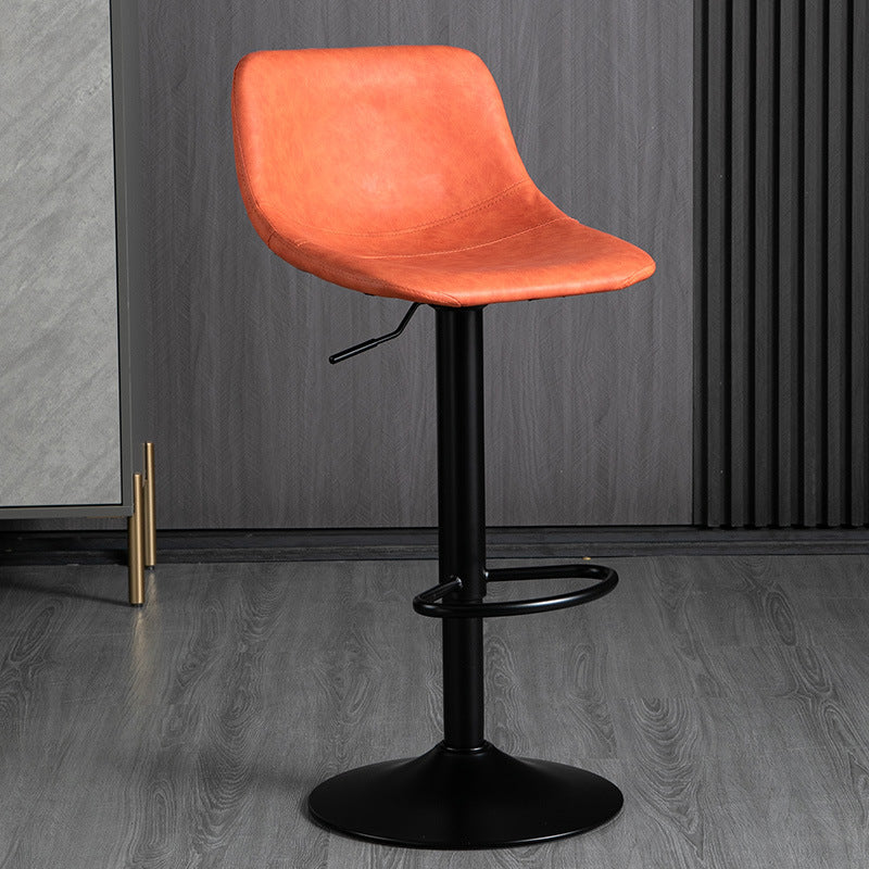 Contemporary Metal Barstool Faux Leather Footrest Stool Adjustable in Matte Finish