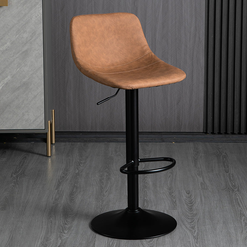 Contemporary Metal Barstool Faux Leather Footrest Stool Adjustable in Matte Finish