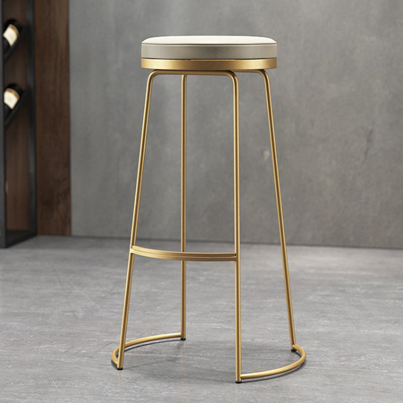 Contemporary Metal Barstool Faux Leather Backless Counter Stool with Iorn 4 Legs