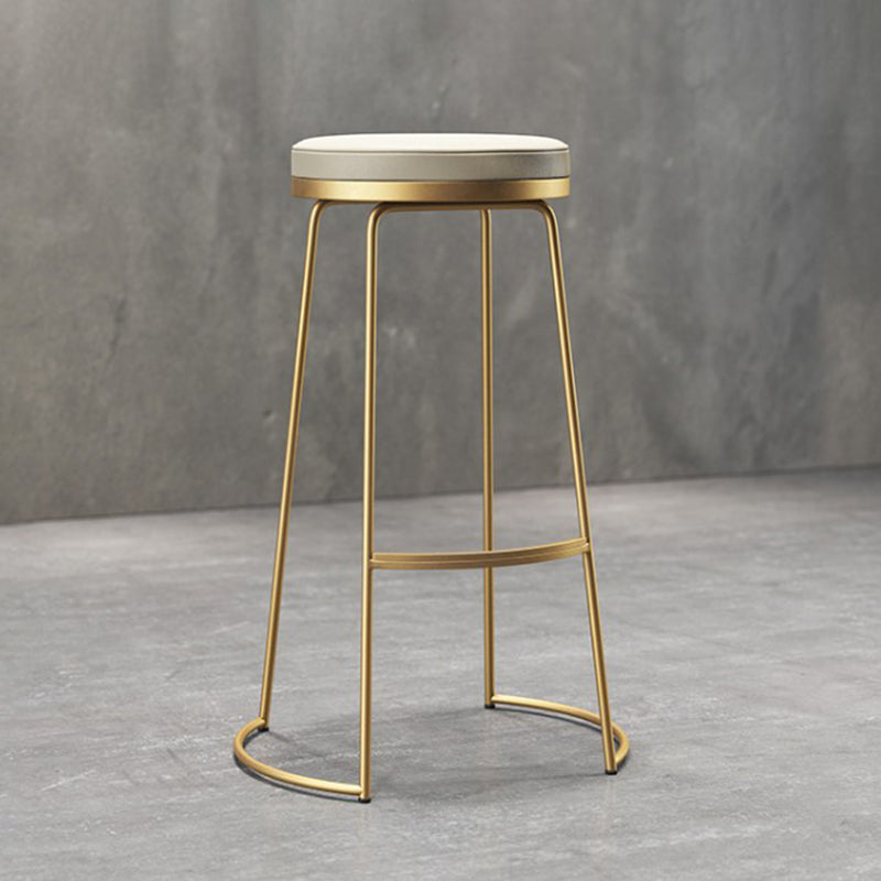 Contemporary Metal Barstool Faux Leather Backless Counter Stool with Iorn 4 Legs