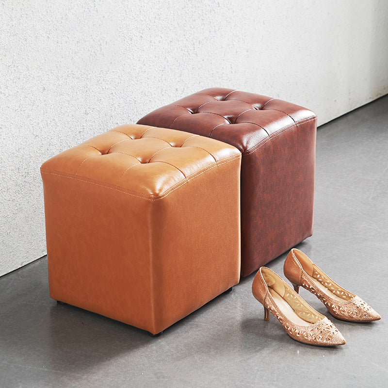 Contemporary Tufted Ottoman Water Resistant Leather Foot Stool Square Ottoman