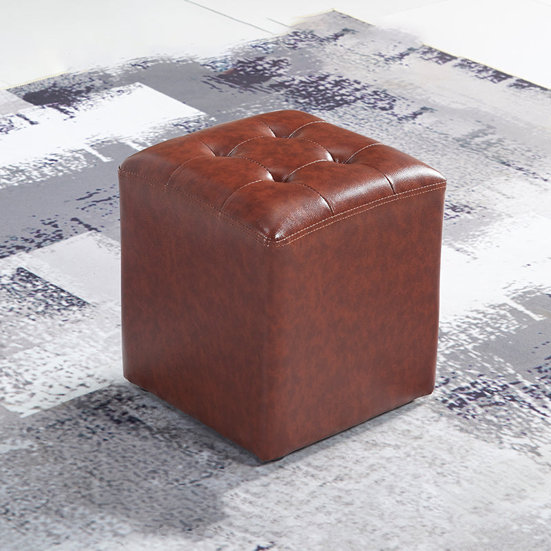Contemporary Tufted Ottoman Water Resistant Leather Foot Stool Square Ottoman