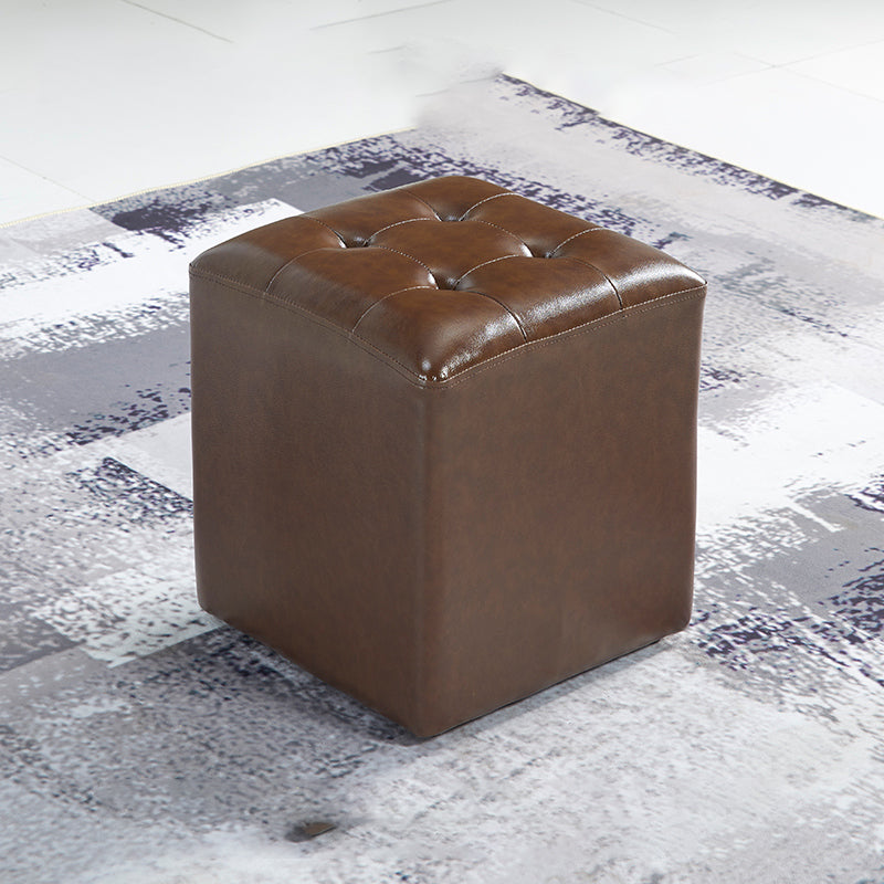 Contemporary Tufted Ottoman Water Resistant Leather Foot Stool Square Ottoman