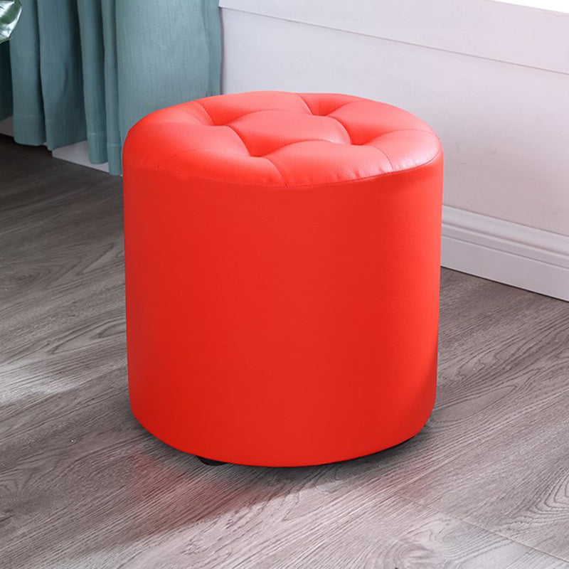 Modern Cylinder Shape Boucle Pouf Plain PU Leather Tufted Ottoman Footrest