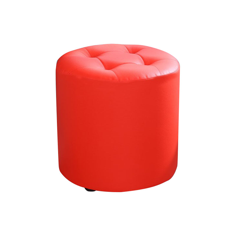 Modern Cylinder Shape Boucle Pouf Plain PU Leather Tufted Ottoman Footrest
