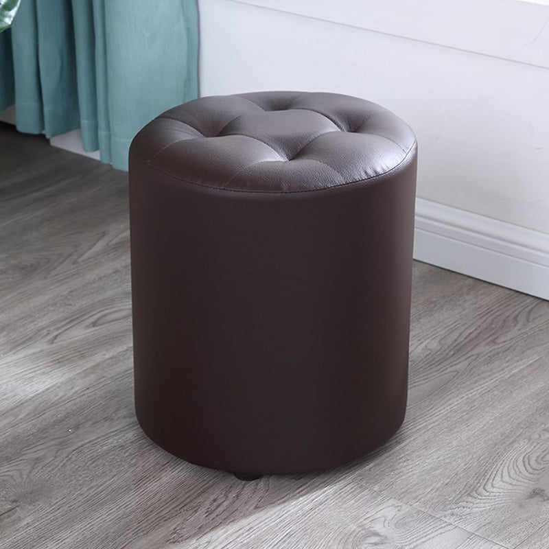 Modern Cylinder Shape Boucle Pouf Plain PU Leather Tufted Ottoman Footrest