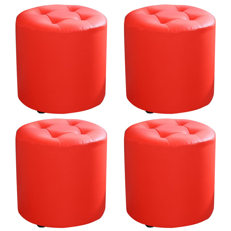 Modern Cylinder Shape Boucle Pouf Plain PU Leather Tufted Ottoman Footrest