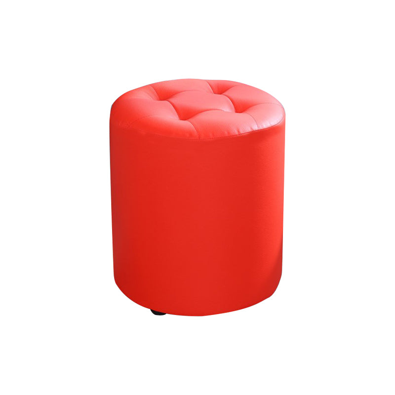 Modern Cylinder Shape Boucle Pouf Plain PU Leather Tufted Ottoman Footrest