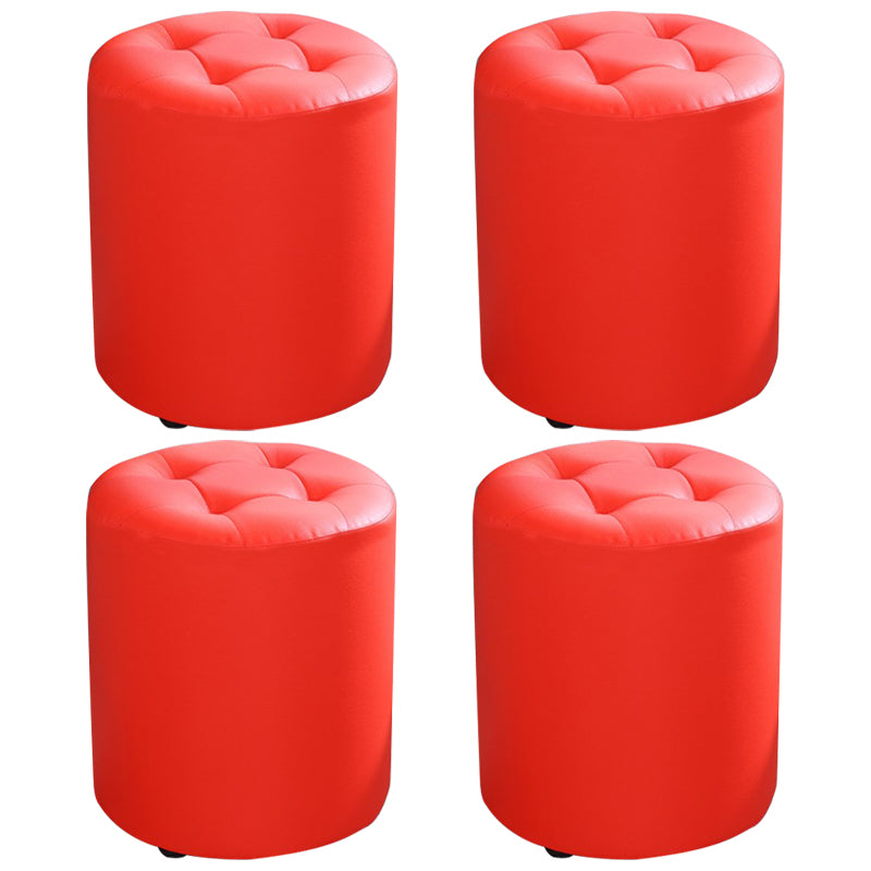 Modern Cylinder Shape Boucle Pouf Plain PU Leather Tufted Ottoman Footrest