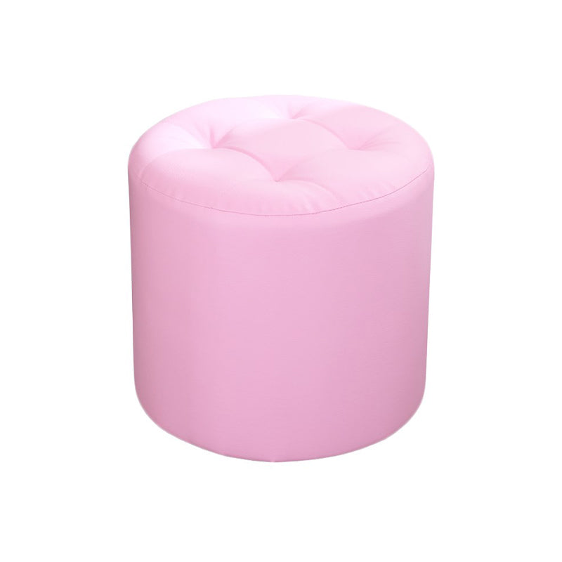Modern Cylinder Shape Boucle Pouf Plain PU Leather Tufted Ottoman Footrest