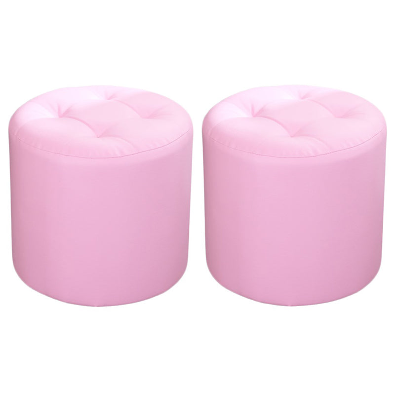 Modern Cylinder Shape Boucle Pouf Plain PU Leather Tufted Ottoman Footrest