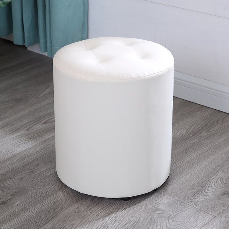 Modern Cylinder Shape Boucle Pouf Plain PU Leather Tufted Ottoman Footrest