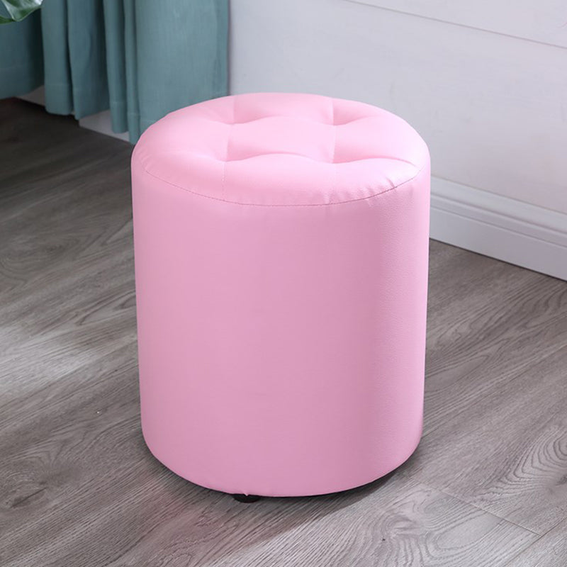 Modern Cylinder Shape Boucle Pouf Plain PU Leather Tufted Ottoman Footrest