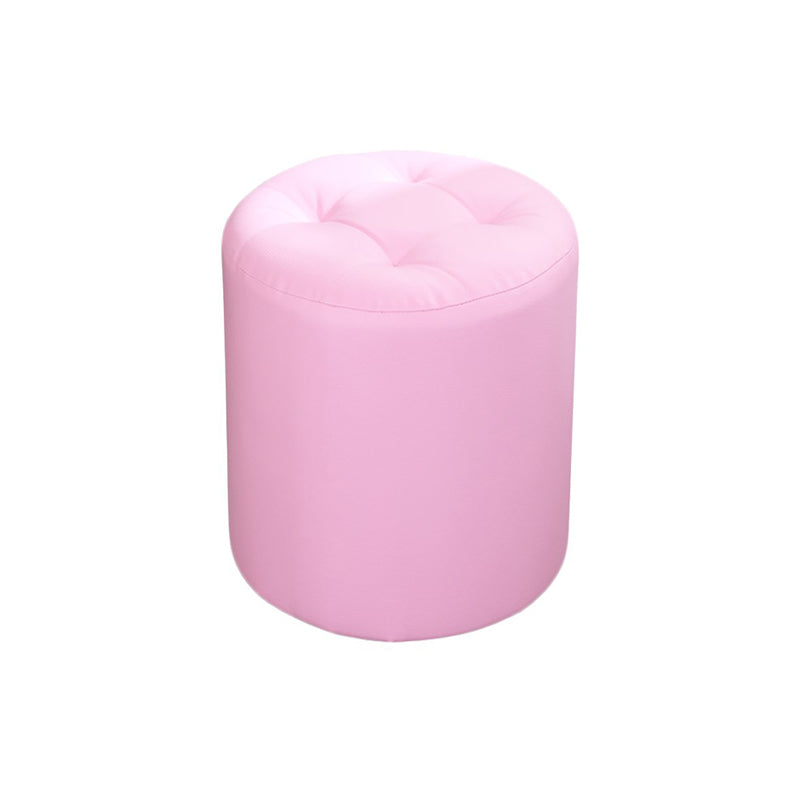 Modern Cylinder Shape Boucle Pouf Plain PU Leather Tufted Ottoman Footrest