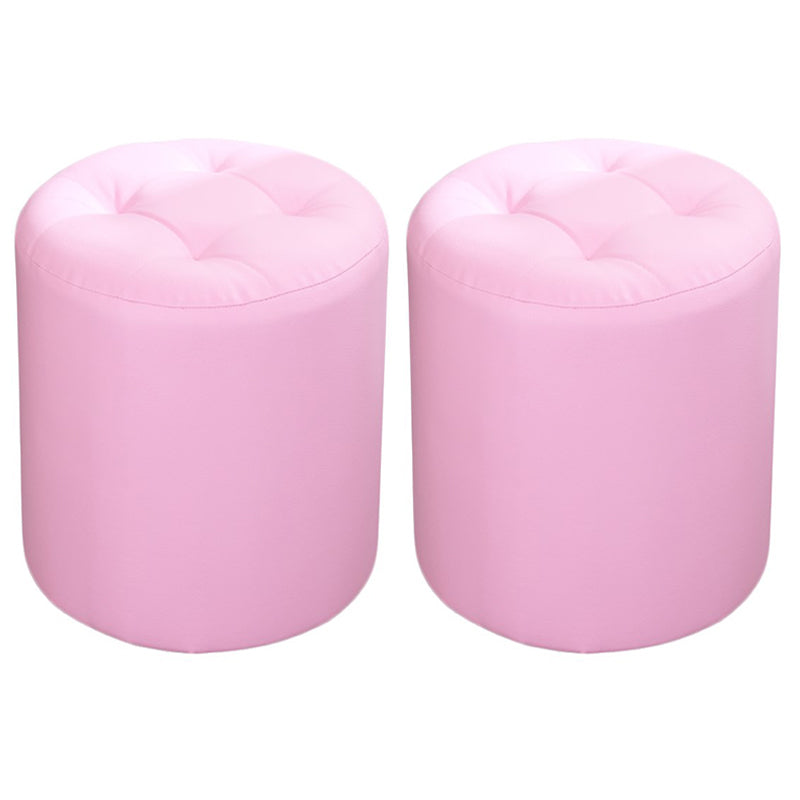 Modern Cylinder Shape Boucle Pouf Plain PU Leather Tufted Ottoman Footrest