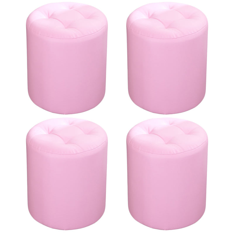 Modern Cylinder Shape Boucle Pouf Plain PU Leather Tufted Ottoman Footrest