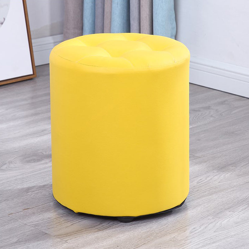 Modern Cylinder Shape Boucle Pouf Plain PU Leather Tufted Ottoman Footrest