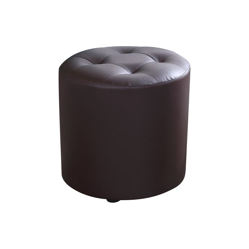 Modern Cylinder Shape Boucle Pouf Plain PU Leather Tufted Ottoman Footrest