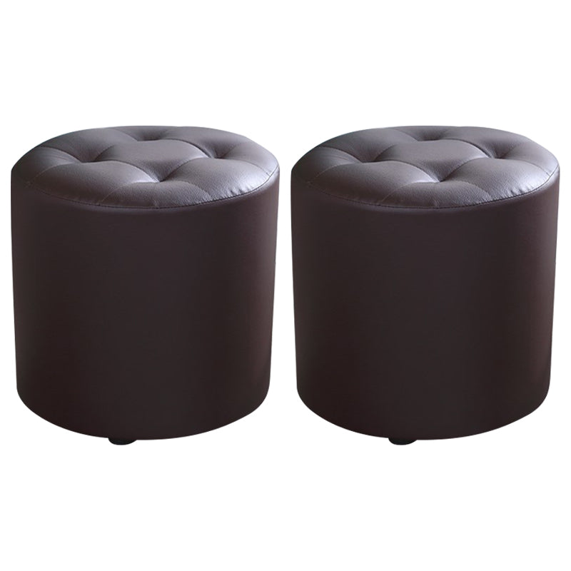 Modern Cylinder Shape Boucle Pouf Plain PU Leather Tufted Ottoman Footrest