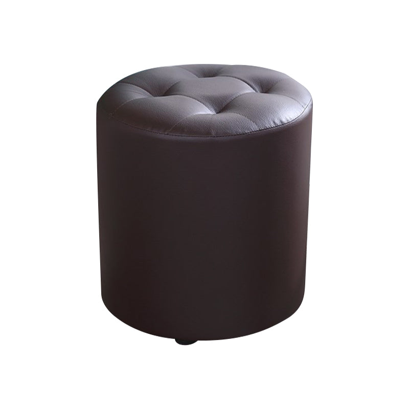 Modern Cylinder Shape Boucle Pouf Plain PU Leather Tufted Ottoman Footrest