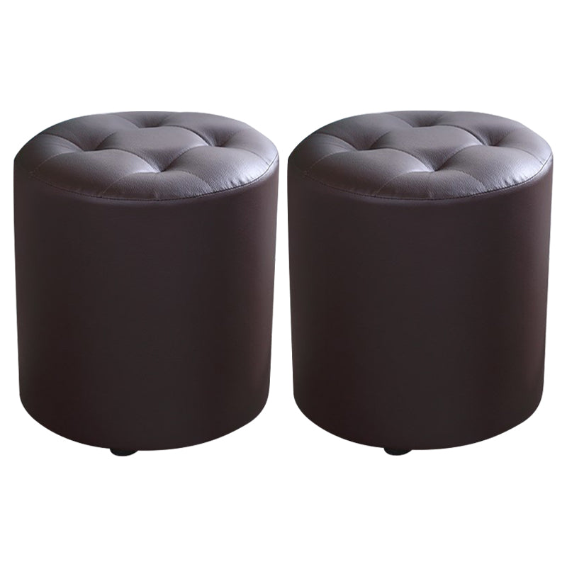 Modern Cylinder Shape Boucle Pouf Plain PU Leather Tufted Ottoman Footrest