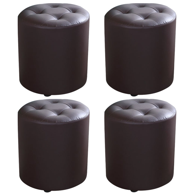 Modern Cylinder Shape Boucle Pouf Plain PU Leather Tufted Ottoman Footrest