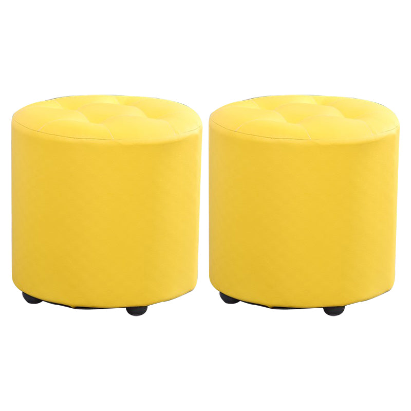Modern Cylinder Shape Boucle Pouf Plain PU Leather Tufted Ottoman Footrest