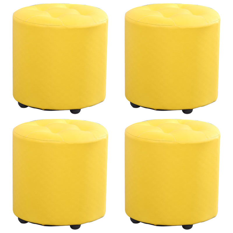 Modern Cylinder Shape Boucle Pouf Plain PU Leather Tufted Ottoman Footrest
