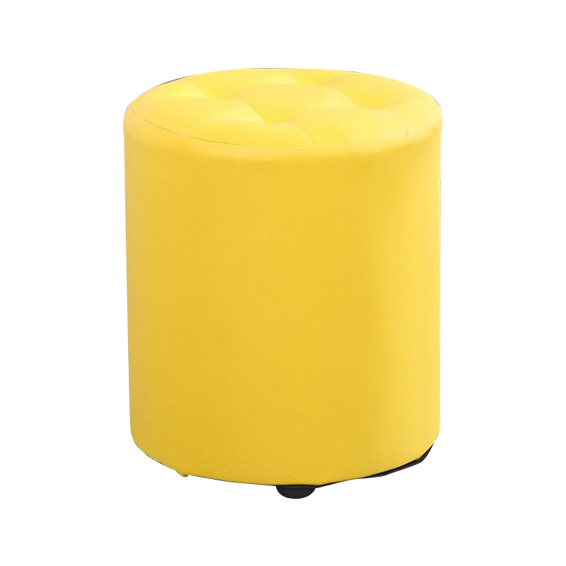 Modern Cylinder Shape Boucle Pouf Plain PU Leather Tufted Ottoman Footrest