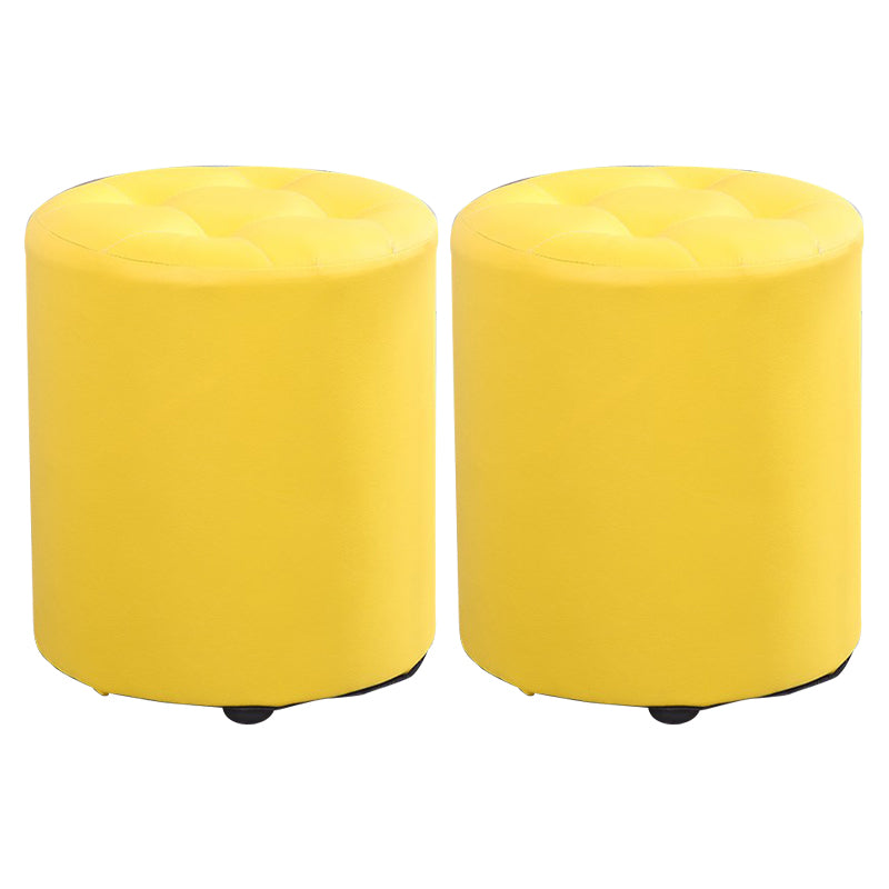 Modern Cylinder Shape Boucle Pouf Plain PU Leather Tufted Ottoman Footrest