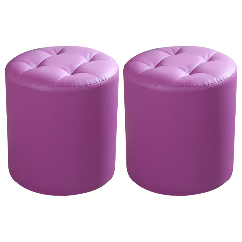 Modern Cylinder Shape Boucle Pouf Plain PU Leather Tufted Ottoman Footrest